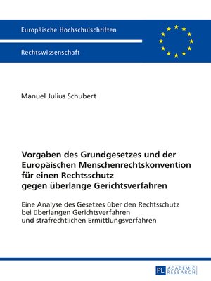 Vorgaben des Grundgesetzes und der Europäischen Menschenrechtskonvention für einen Rechtsschutz gegen überlange Gerichtsverfahren by Manuel Julius Schubert
